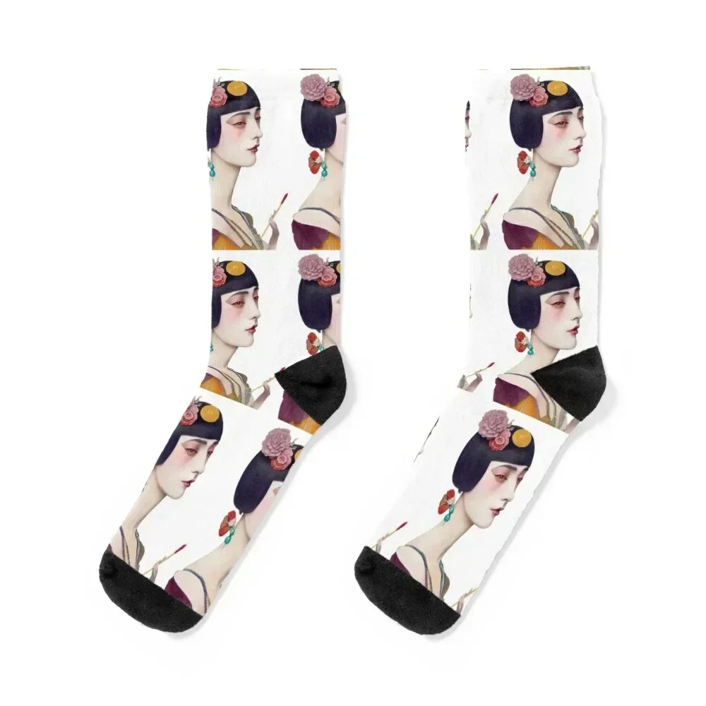 

FLAPPER DANCE GIRL Midjourney AI Artwork Socks sports stockings aesthetic Luxury Woman Socks Men's