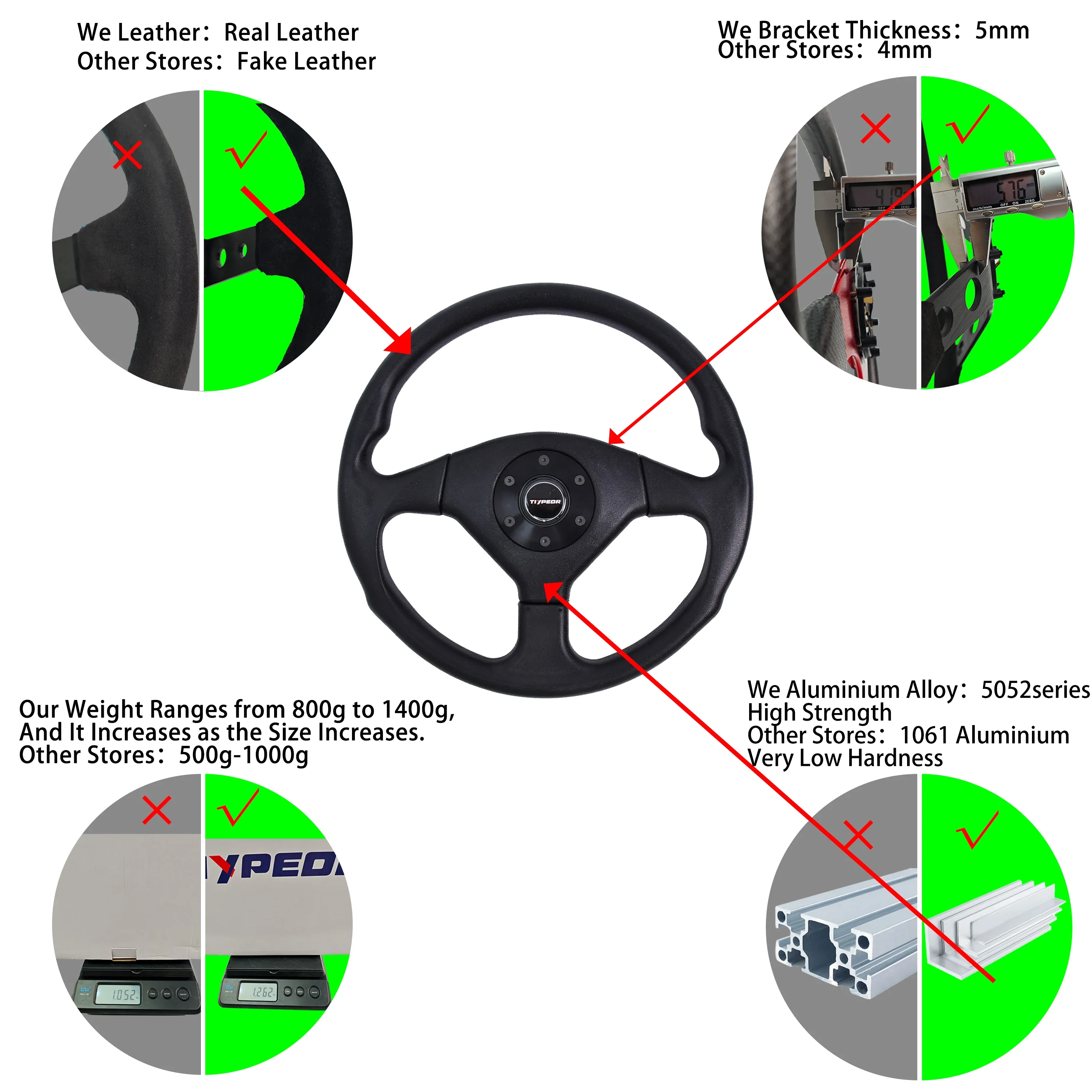 360mm 40mm Black PU Material Steering Wheel Modified Universal Wheel with No Hole Bracket