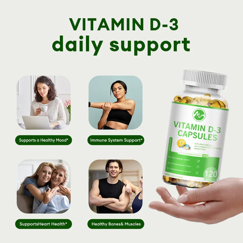 50000 IU Vitamin D3 Capsules - Support Brain Heart Joint Bone Skin Hair Nail Health Antioxidant Support Immunity Boost GMP