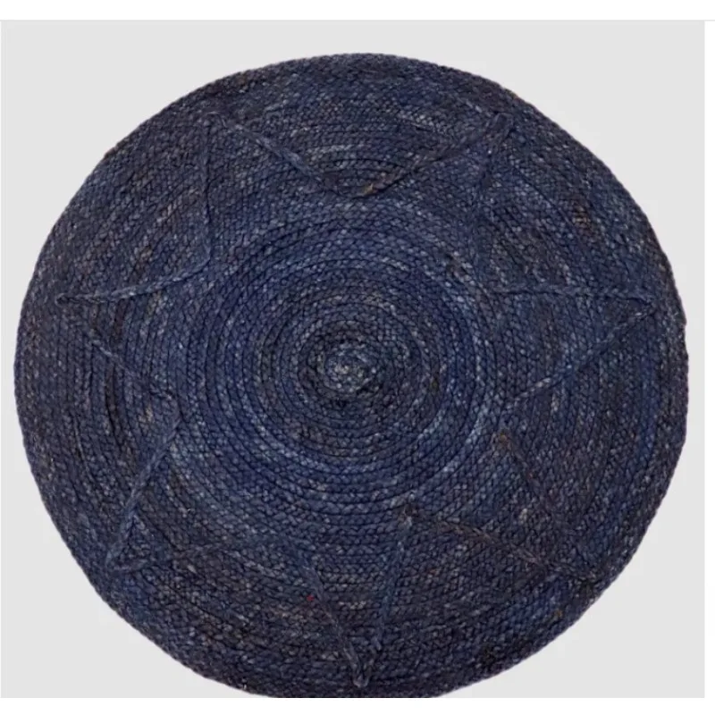

Rug Star Design Natural Jute Hand Braided Blue Rug Living Area Modern Carpet