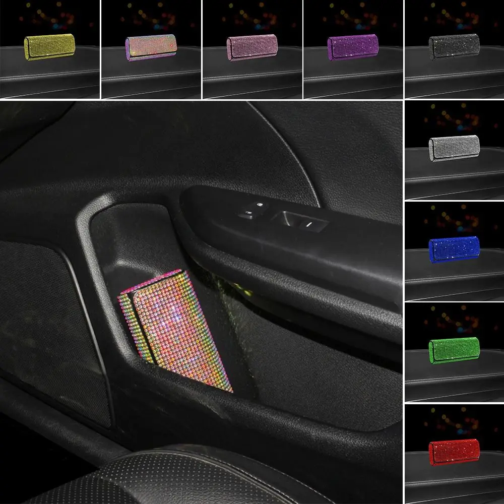Car Diamond Sunglasses Case Bling Rhinestone Glasses Storage Box Seat Clip Hard Shell Protector - view 2