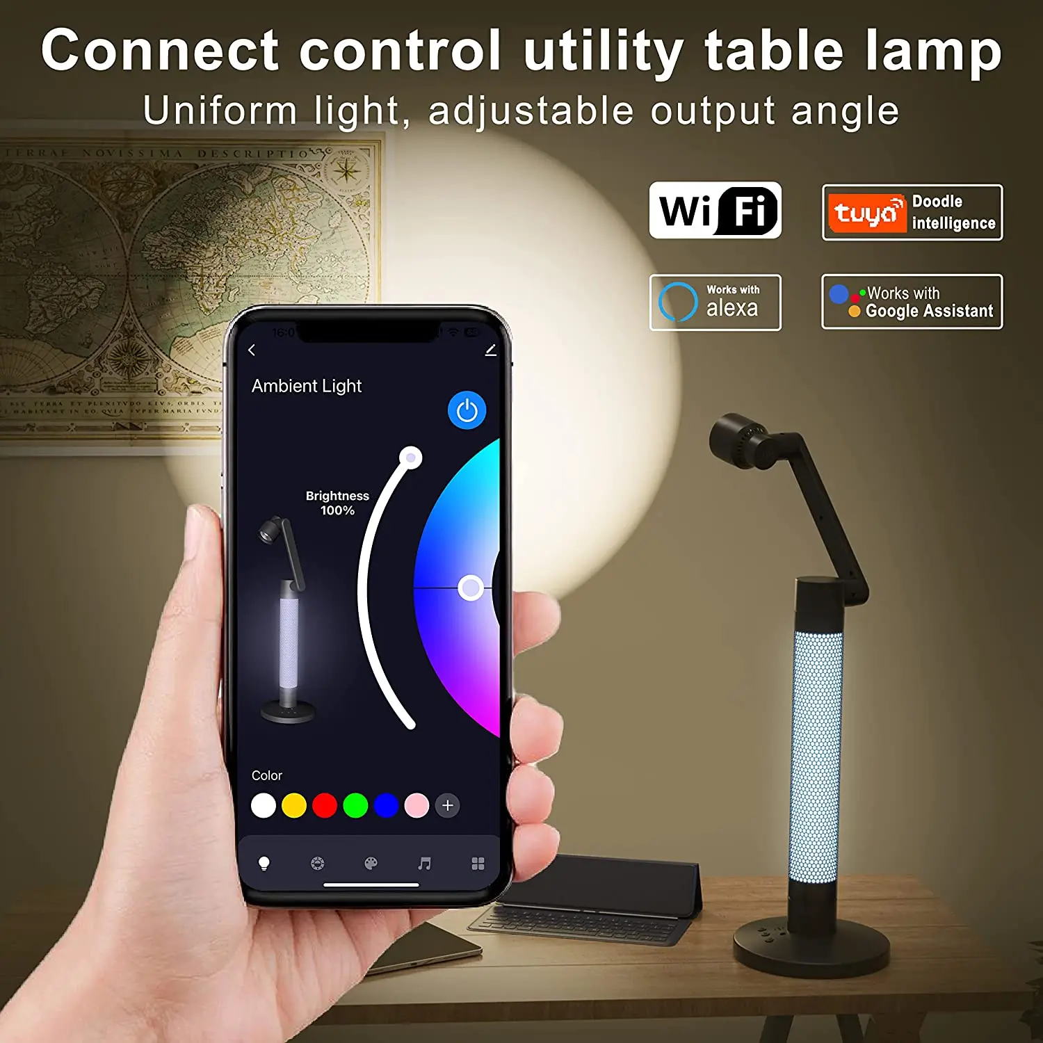 LED Smart WiFi Desk Lamp RGB Desktop Ambient Night Light APP Dimmable Voice Control Desktop Lamp for Reading Bedroom Game Room