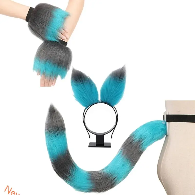 Dierlijke rollenspel Outfit Set harige dierenstaartkostuum pluche oorhoofdband polsbandjes voor vrouwen Halloween Animal Costume