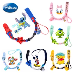 Disney Baby Pacifier Chain Stitch Mickey Anime Figures Personalized Silicone Teether Clips Anti-drop Anti-lost Holder Molar Toys