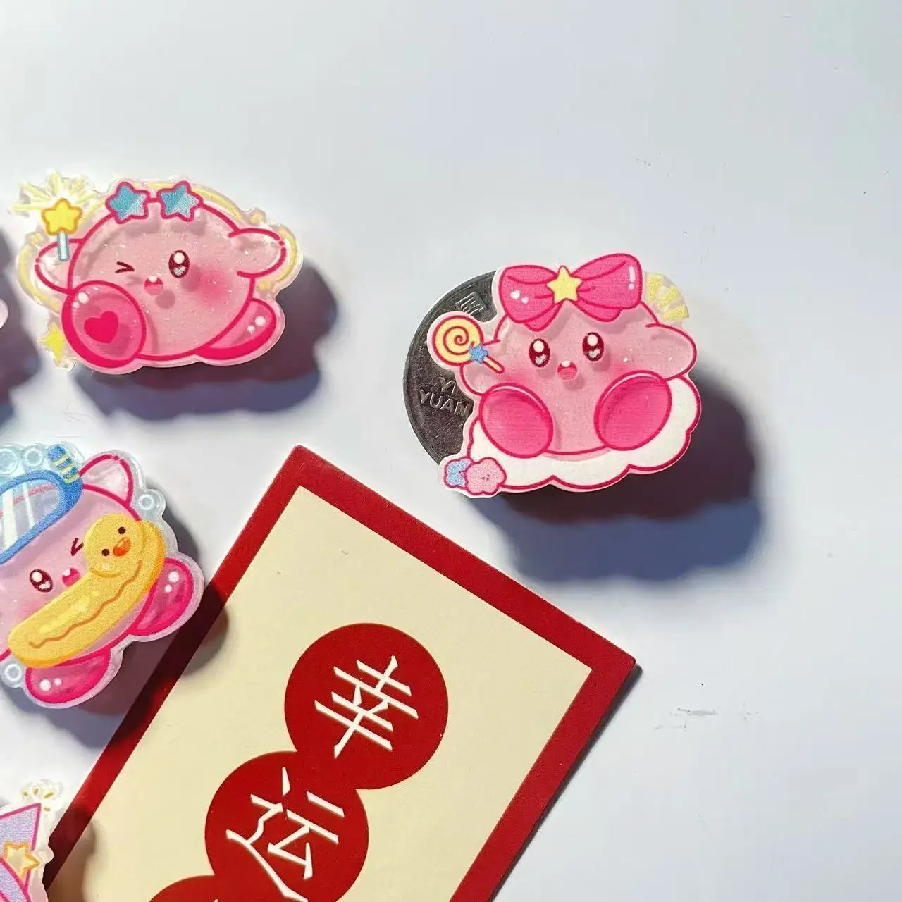 Cute Kirby Irregular Acrylic Fridge Magnet Pegboard Magnetic Attraction Decoration Cartoon Anime Peripheral Creativity Decorate view 5