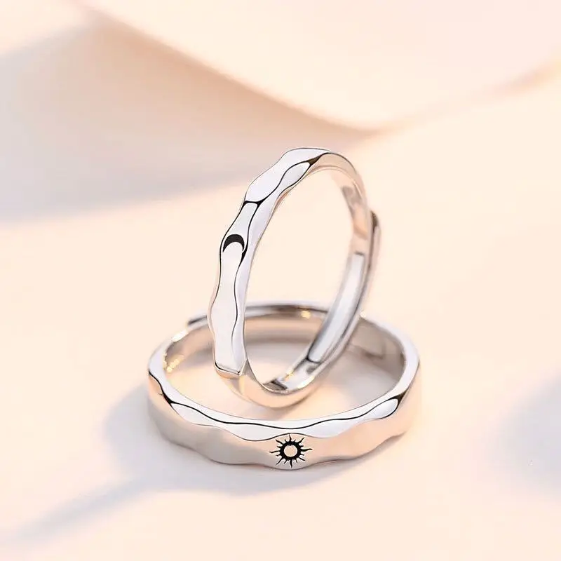 Klassischer offener Paarring mit Sonne und Mond für Damen und Herren, romantisch, schwarz, weiß, passender Fingerring-Set, Schmuck, Hochzeitstag, Geschenke – Detail 20