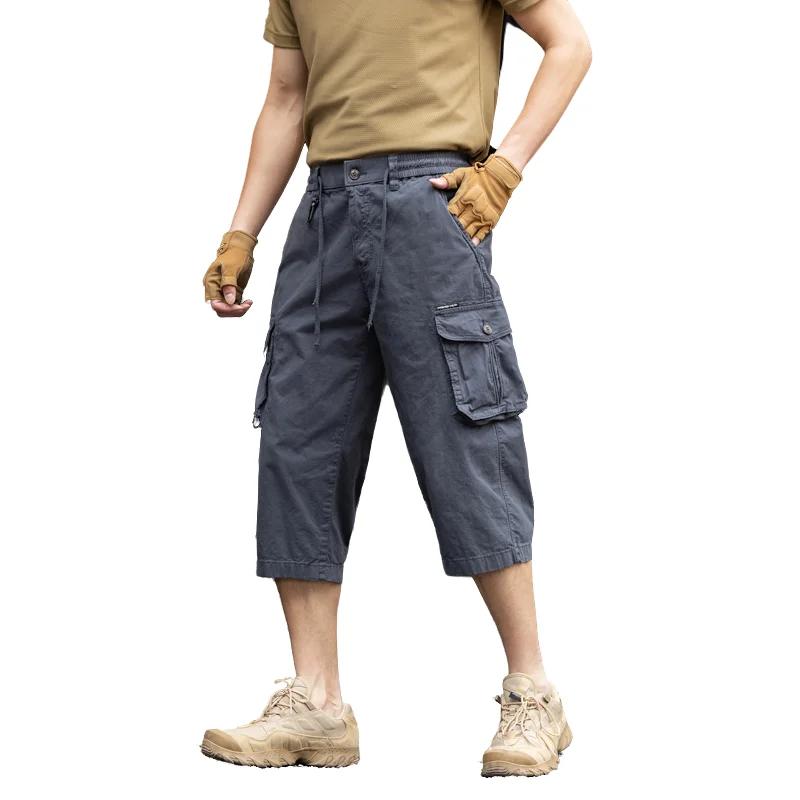

Men's Cargo Shorts New Summer Trendy Solid Cotton Blend 7-Point Shorts Outdoor Exploration Cycling Camping Wear Fashion Trousers