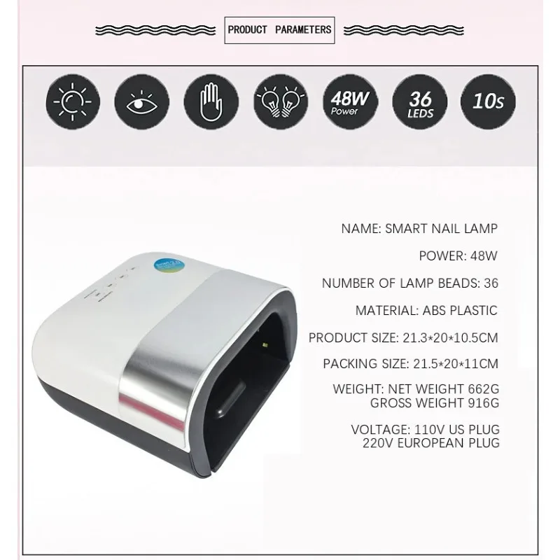 Sèche-ongles intelligent 2.0 48W, lampe UV LED, avec minuterie intelligente, mémoire, affichage numérique Invisible, Machine de séchage des ongles