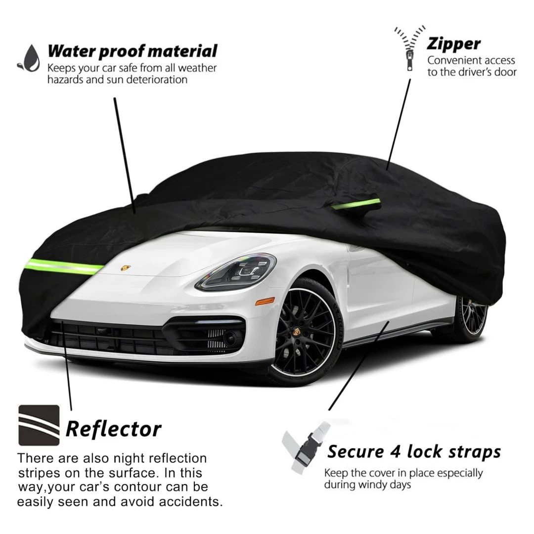 Waterproof Car Cover For 2014-2022 Porsche Panamera Car Cover Custom Fit 100% Waterproof Windproof Strap Single Door Zipper Band