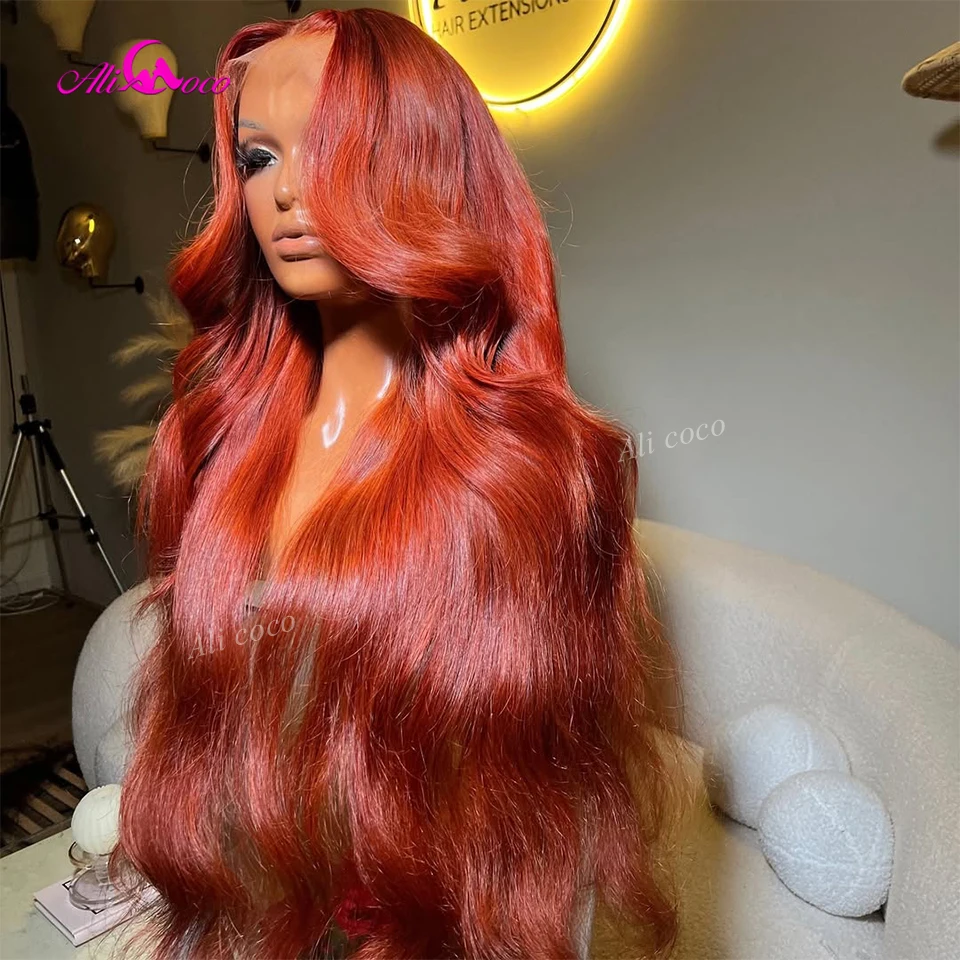 

Парик из натуральных волос с кружевной вставкой 13x4, 180% плотности, цвет имбирно-оранжевый, с эффектом Body Wave, предварительно проработанный, для женщин