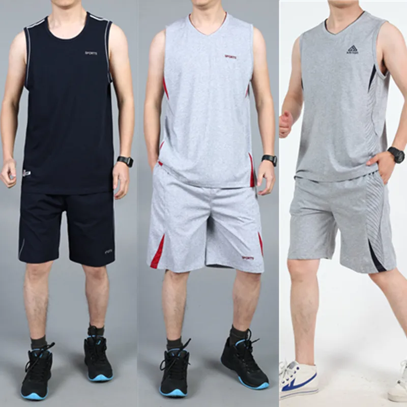

Summer Casual Cotton Sports Suit Men's Running Fitn Clothes Loose Fit Baskeall orm Breathable Youth plus Size