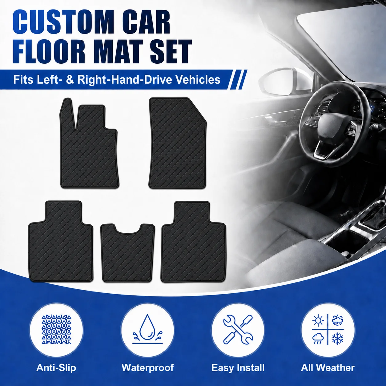 

Customized Car Floor Mats for DS DS9 2020-2024 All-Weather Waterproof Anti-slip Flat Floor Liners Car Interior Accessories