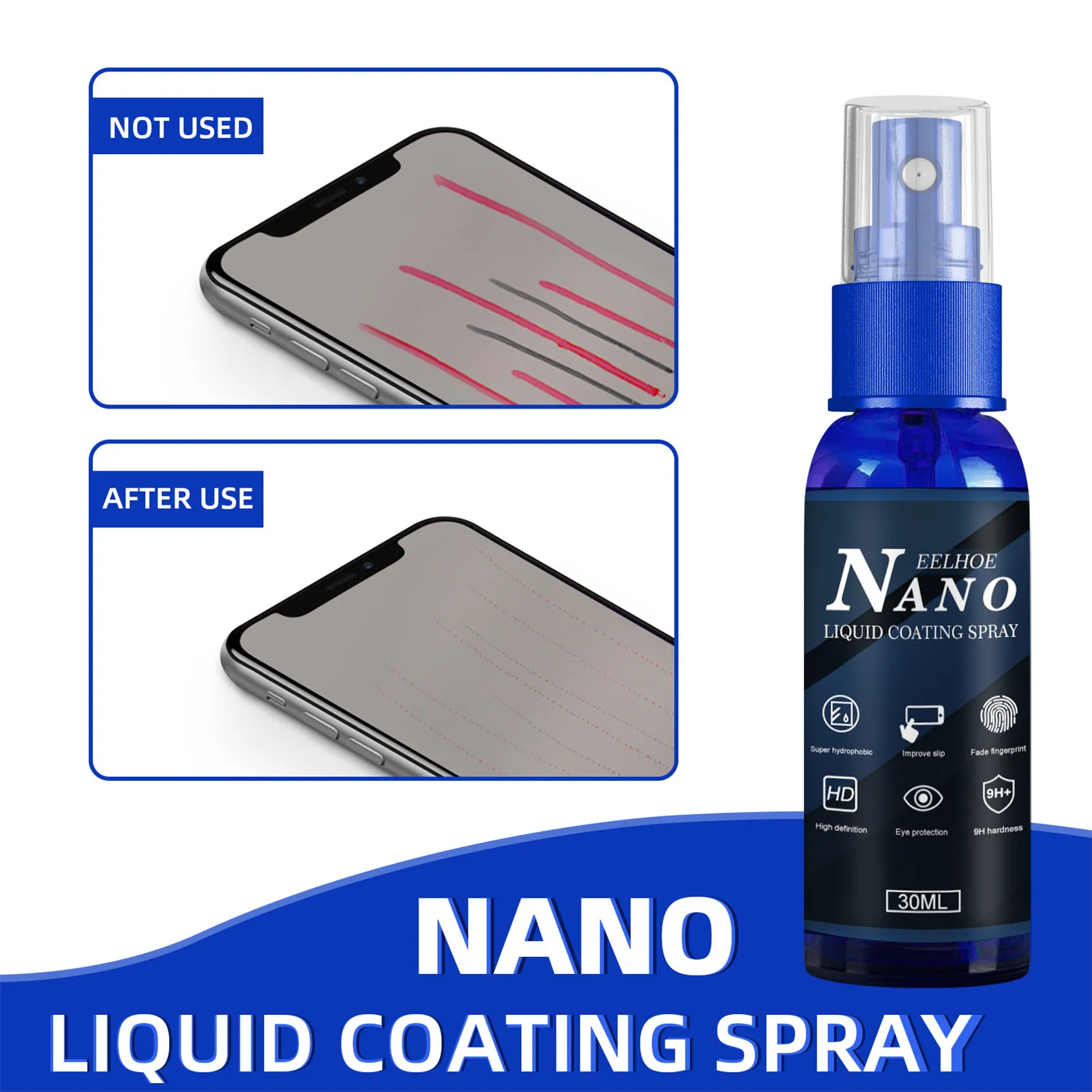 Screen Protector Spray Hydrophobic Polish Liquid Coating Protection Spray Anti-Fingerprint NanoCoating Spray for Mobile Phones