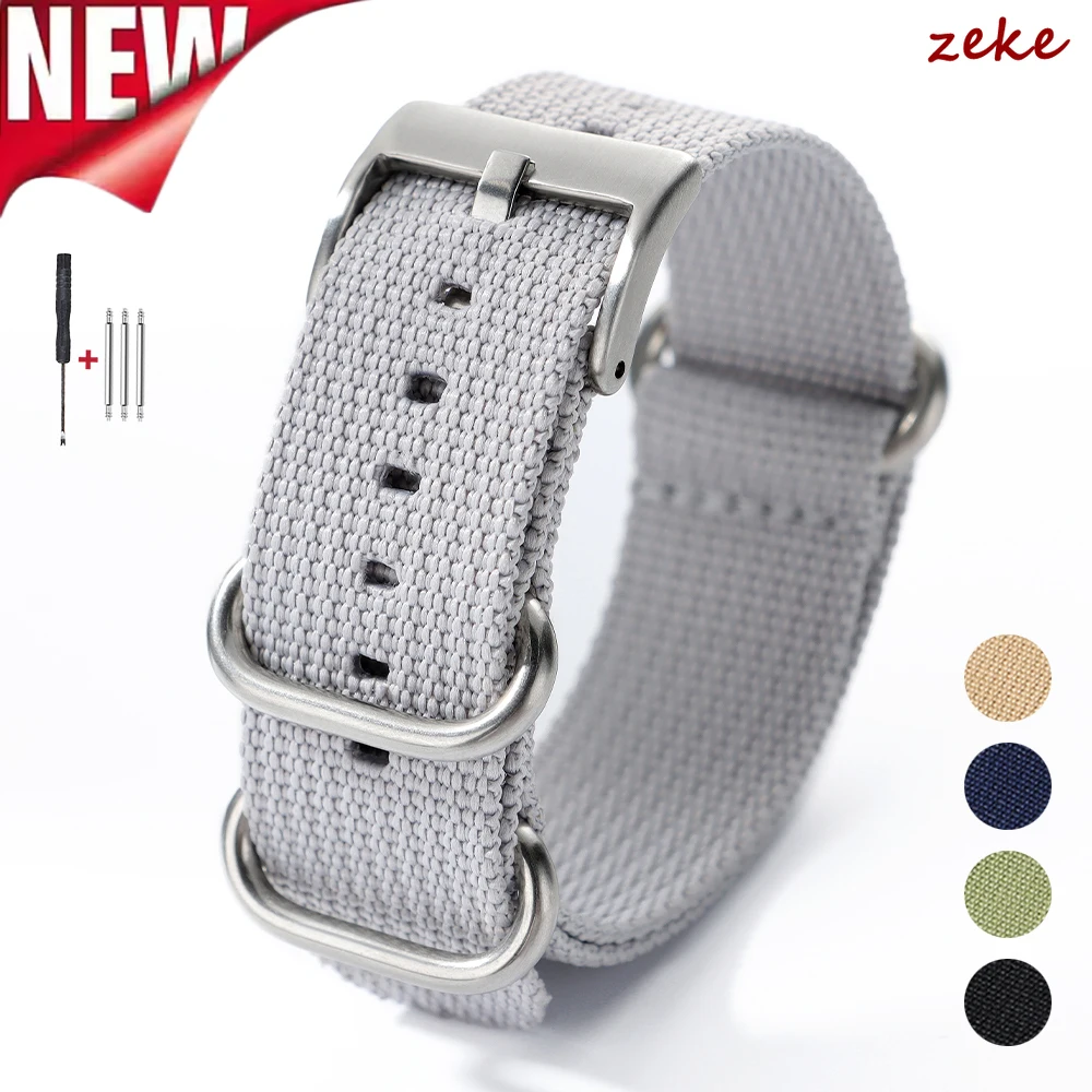 Universal Ribbed Watch Strap Nylon Silver Ring Buckle Band 20mm 22mm Striped Waterproof Bracelet Watch Accessories for Men Women