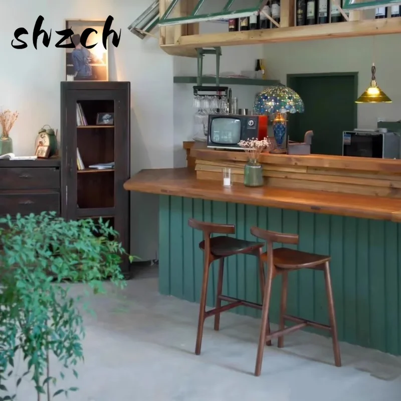 Modern Bar Stools Scandinavian High Chair for Hotel & Home Kitchen Creative Solid Wood Counter Stool Minimalist Front Desk Seat