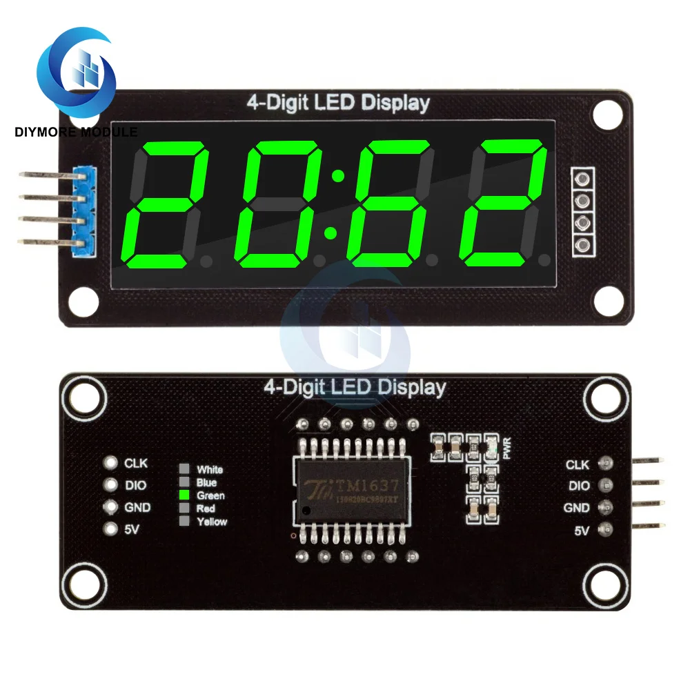 4 Digit 7 Segment TM1637 0.56\'\' Electronic Digital LED Tube Clock Module DIY Kit LED Digital Clock Driver Board Display 5 Colors