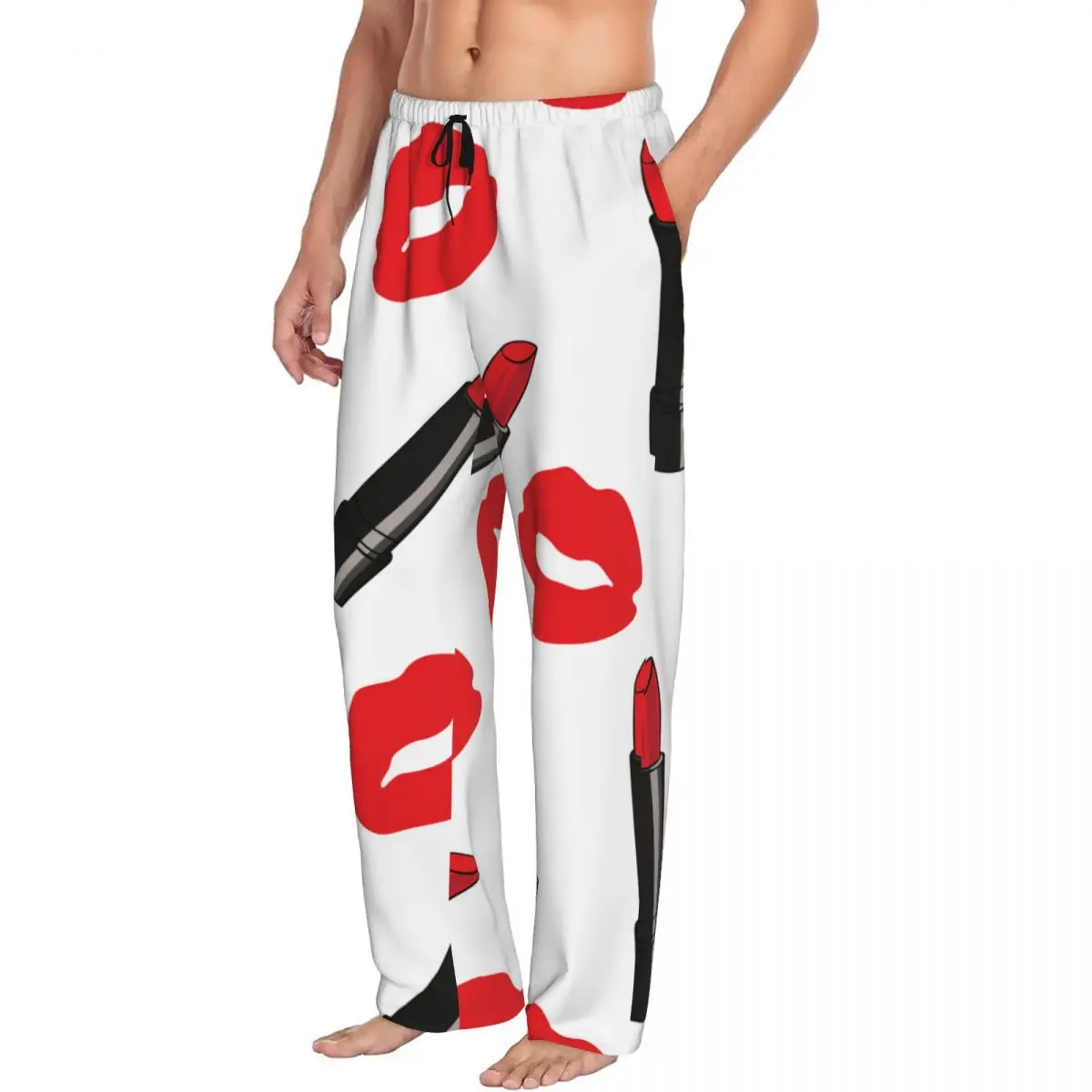 Cartoon Comic Red Lipstick With Dots Men's Casual Pajama Sleeping Pants Lounge Loose Trousers Comfortable Nightwear