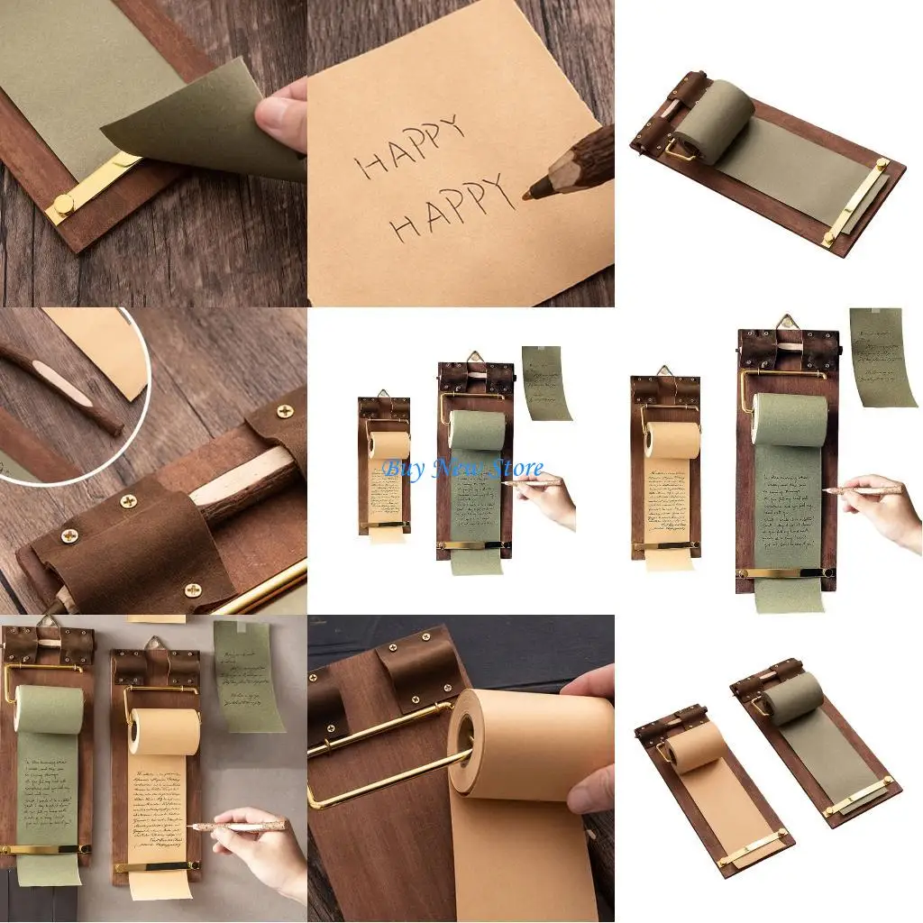 

20CE Retro Clipboard Writing Pad With Replaceable Paper Roll Wall Mounted Memos Board