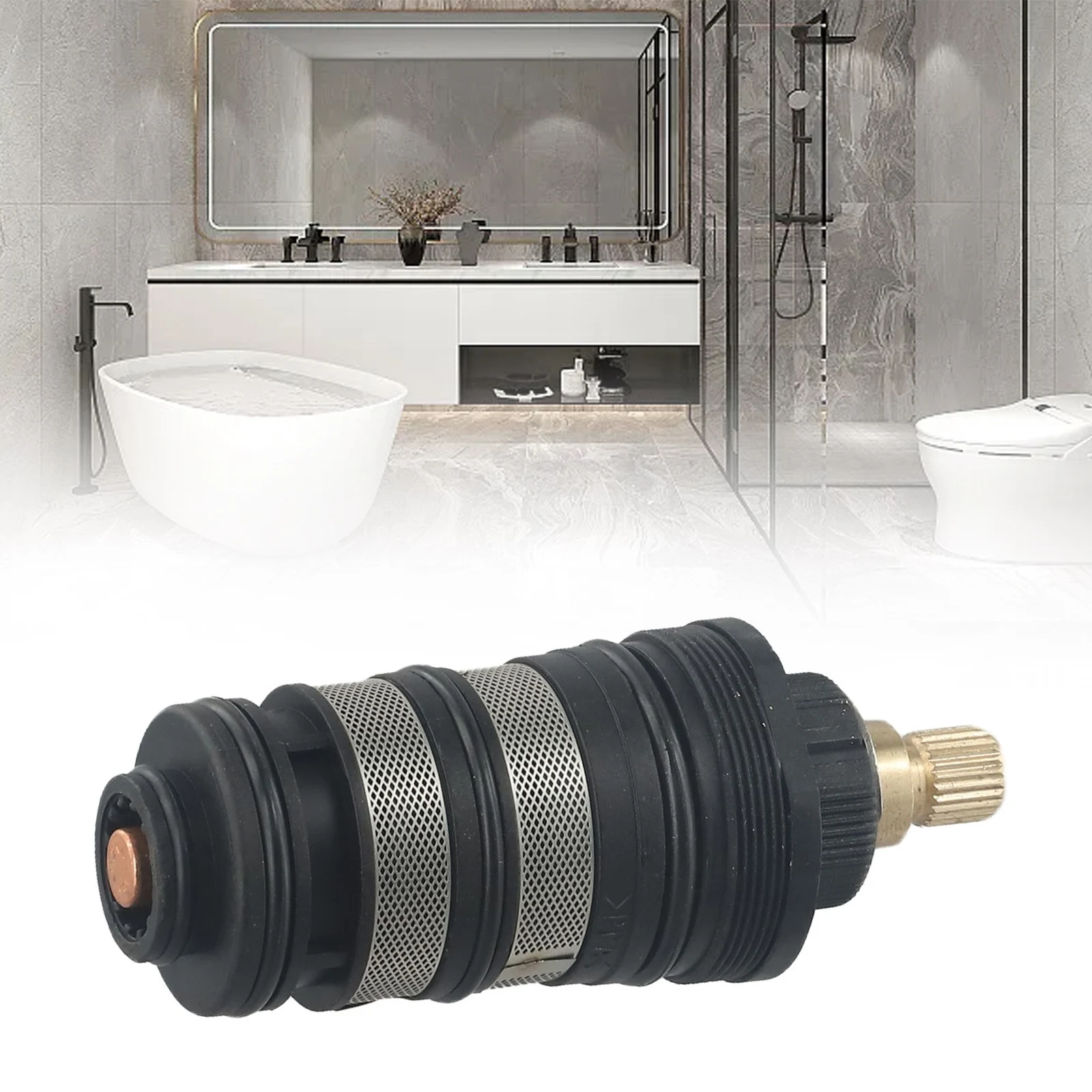 Copper thermostatic spool intended for use in systems where hot and cold water feeds require automatic proportional balancing