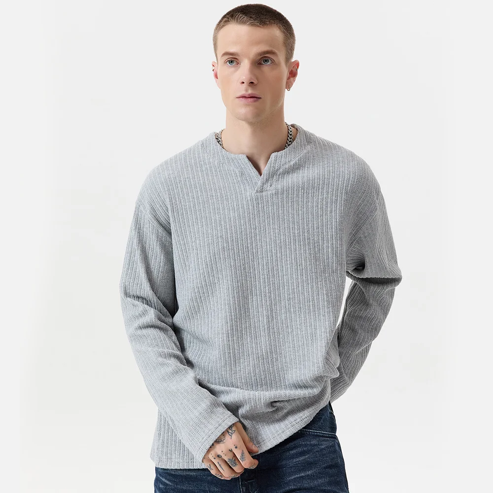 

Autumn T-shirt Men Streetwear Vintage Fashion Loose Casual Long Sleeve 3D Stripe T Shirts Cityboy Plus Size Tshirt