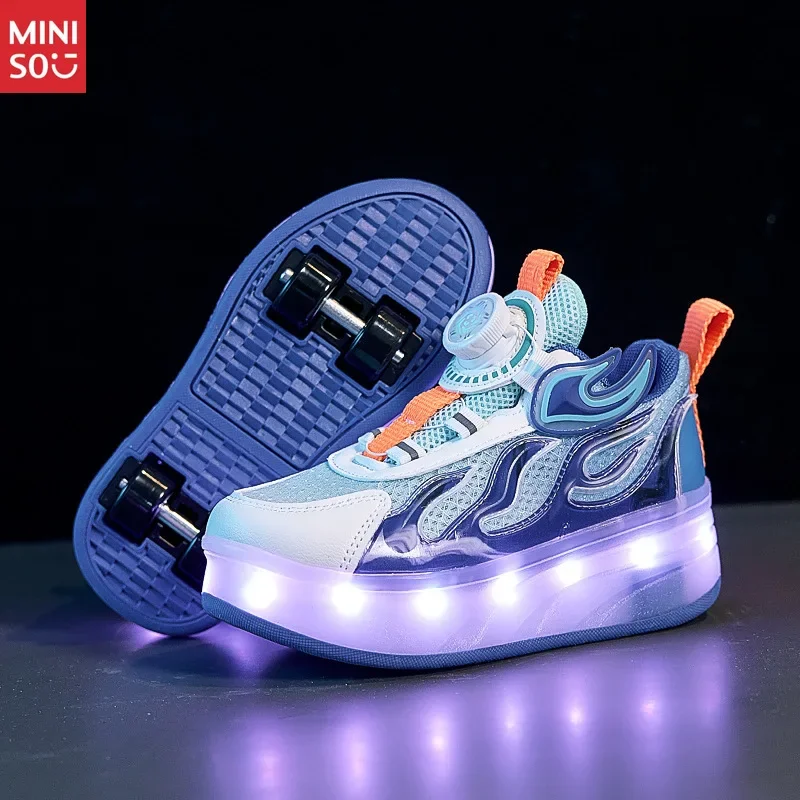 حذاء Miniso Kids Heelys Roller بنعل سميك، حذاء رياضي تزلج بإبزيم ربط من الجلد للأولاد والبنات #2