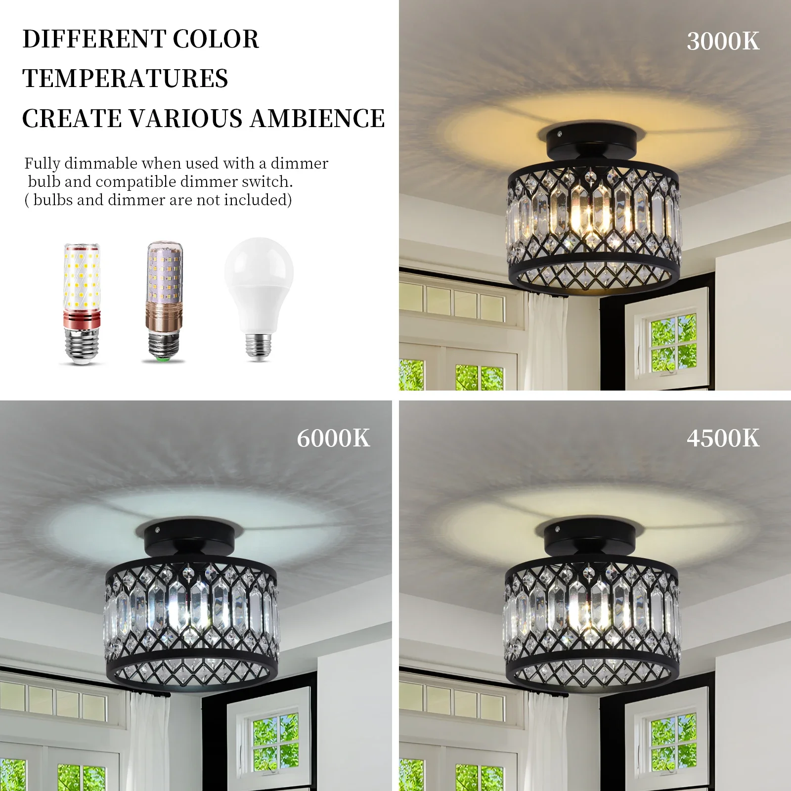 Black Crystal Chandelier Ceiling Light Iron Art Modern LED Pendant Lamp for Living Room Bedroom Home Decor Pendant Lights