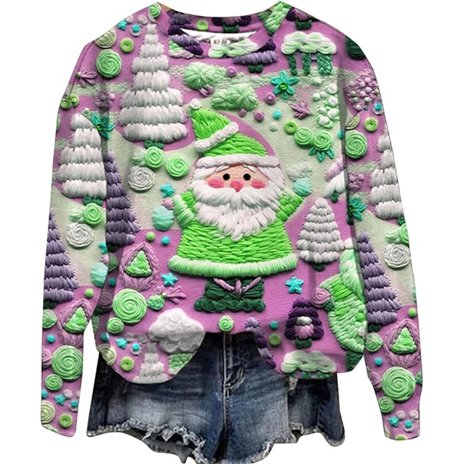 Christmas Crewneck Sweatshirt Santa Claus Pattern Casual Loose Pullover Tops Suitable for Friends Gathering Wear