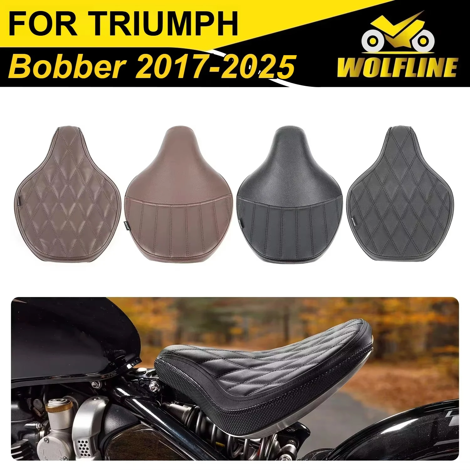 WOLFLINE Fahrersitzkissen Solo für Triumph Bonneville Bobber 2017-2025 Einzelsitz Vordersitz Komfort für Motorrad