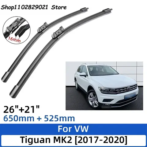 폭스바겐 티구안 MK2 2017-2020, 26 인치 + 21 인치, 전면 후면 와이퍼 블레이드, 앞유리 앞유리 창 커터 액세서리, 2019 2020, 2 개