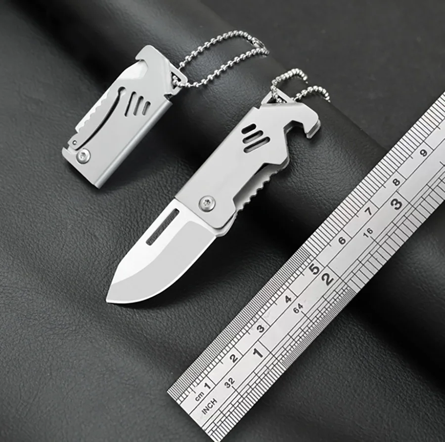 Mini Outdoor Folding Knife D2 Steel Portable Bottle Opener Sharp Cutting Tool Hanger High Hardness Knife Camping Survival Tool