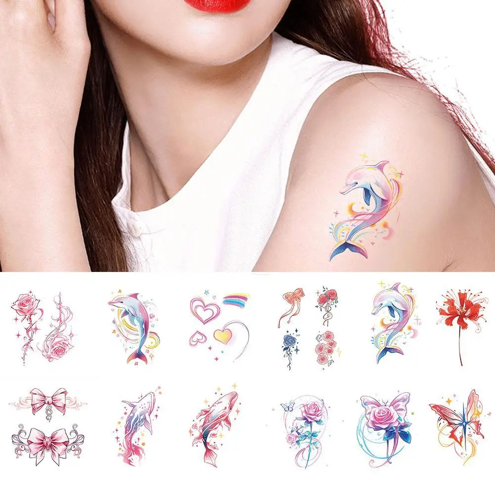 

Dopamine Tattoo Sticker Colorful Butterflies Bowknot Waterproof Lasting Temporary Tattoos Kawaii Style Tattoo Stickers