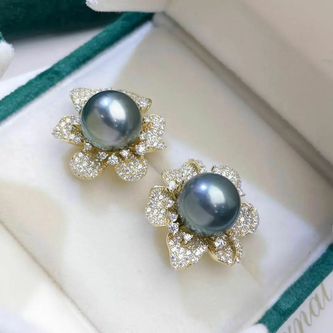 Gorgeous 9-10mm South Sea Round Silver Grey Pearl Earring 925s