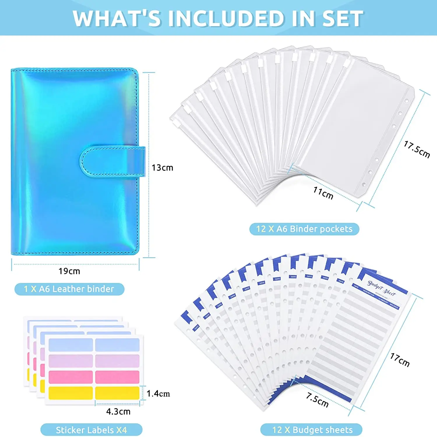 A6 Budget Binder Notebook Cash Planner Organizer with Binder Zipper Envelopes,Budget Sheets and Sticker Labels for Money Saving