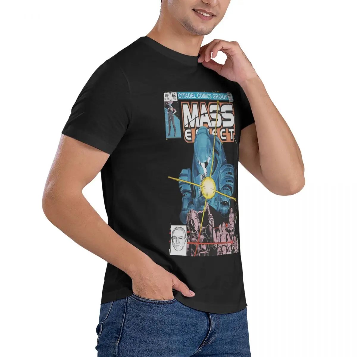 MASS EFFECT NO 68 COVER T-Shirt for Men Mass Effect Vintage Pure Cotton Tees Round Neck Short Sleeve T Shirts 6XL Clothing