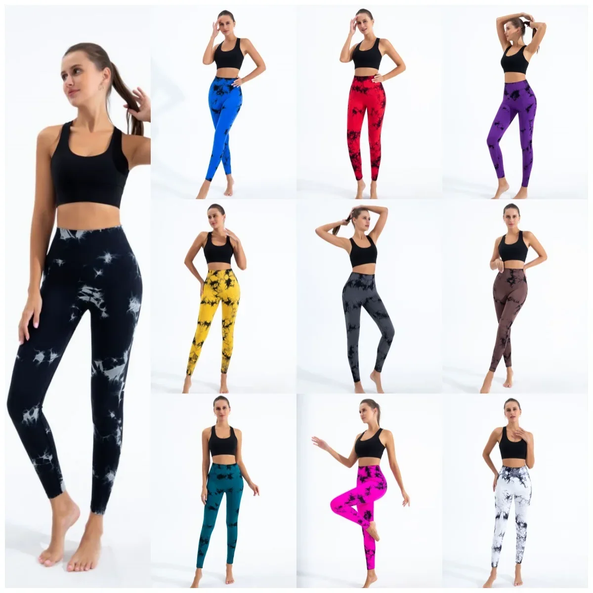 Mallas de gimnasio Tiedye para Mujer, pantalones sin costuras con realce para Mujer, mallas deportivas para Fitness, entrenamiento de cintura alta, mallas de Yoga, envío directo