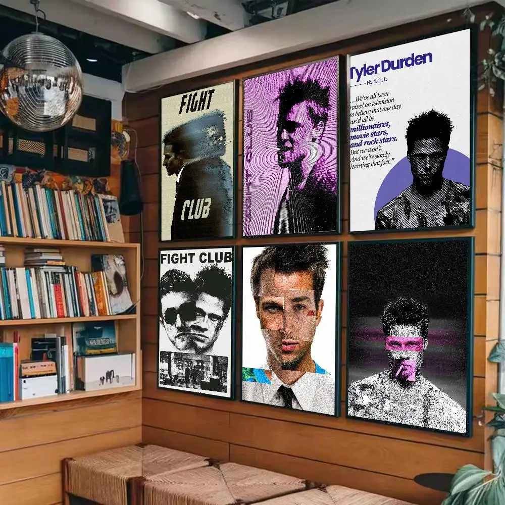 Cool Hot Fashion Classic Movie F-Fight Club Poster Self-adhesive Art Paper Sticker Coffee House Bar Room Wall Decor