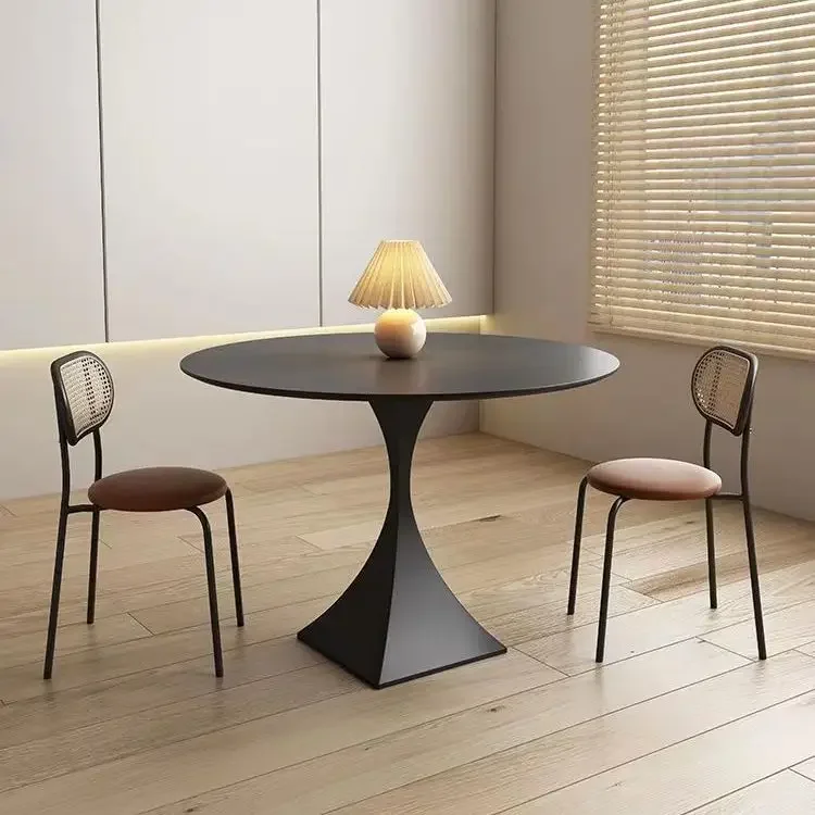 Pure black ins antique dining table rock board with circular and minimalist small household design, designer internet celebrity