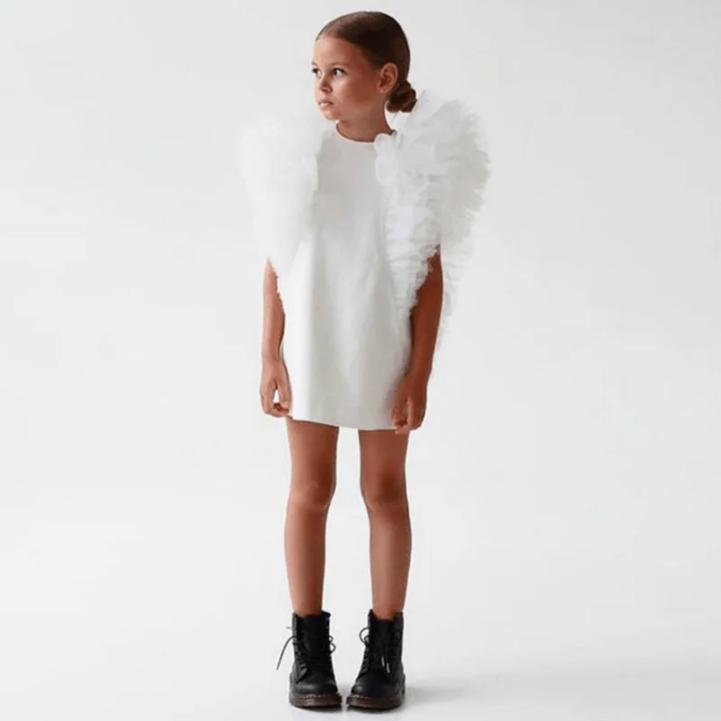 Fashion Baby Girl Princess Tulle Dress Infant Toddler Child Fly Sleeve Vintage Vestido Wedding Birthday Party Baby Clothes 2-12Y