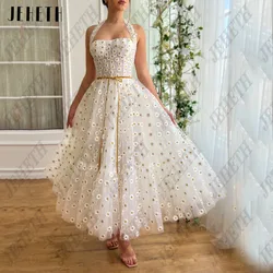 JEHETH Embroidery A-Line Prom Dresses For Woman Sweetheart Floral Sleeveless Party Gowns Tulle Backless Vestidos De Festa