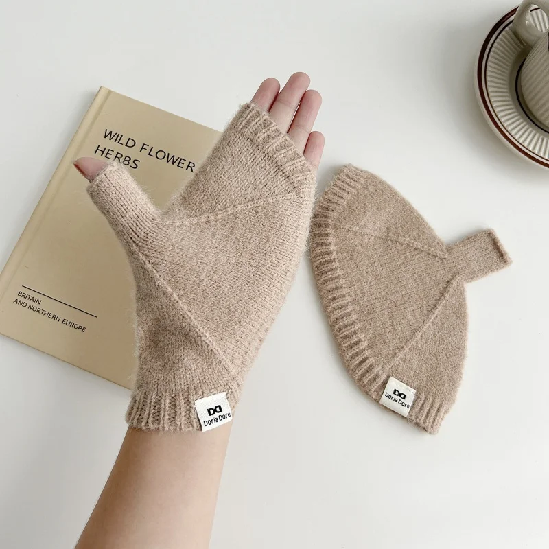 Open Finger Half Finger Gloves for Women Knitted Touch Screen Gloves Autumn Winter Plush Warm Gloves Luxury Thick Woolen Gloves