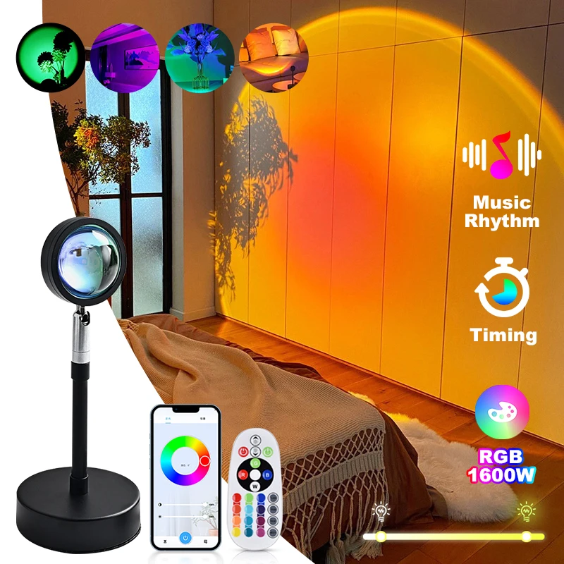 Tuya Bluetooth Sunset Rainbow Lamp Projector,LED Sunset Light,RGB APP Remote Control Light,Photography Wall Atmosphere Desk Lamp