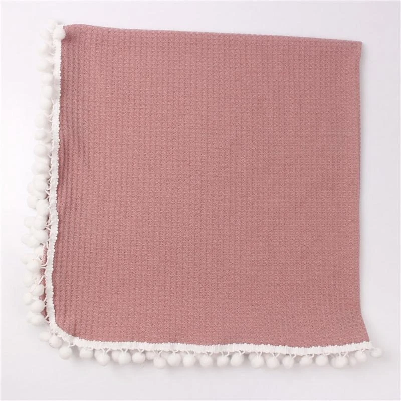 J15U الطفل لينة القطن تلقي بطانية الهراء الحياكة كرات الشعر شرابة قماط التفاف منشفة استحمام الوليد التصوير الدعائم