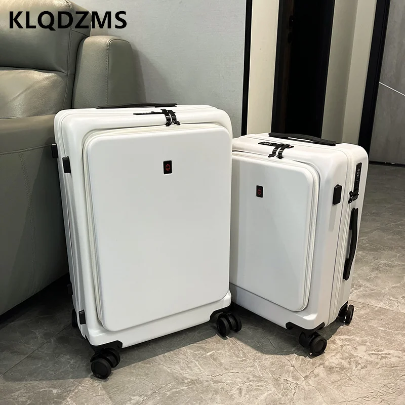 KLQDZMS PC Luggage Front Opening Laptop Trolley Case 20 Inch Boarding Box Men's USB Charging Password Box Women's 24 Suitcase