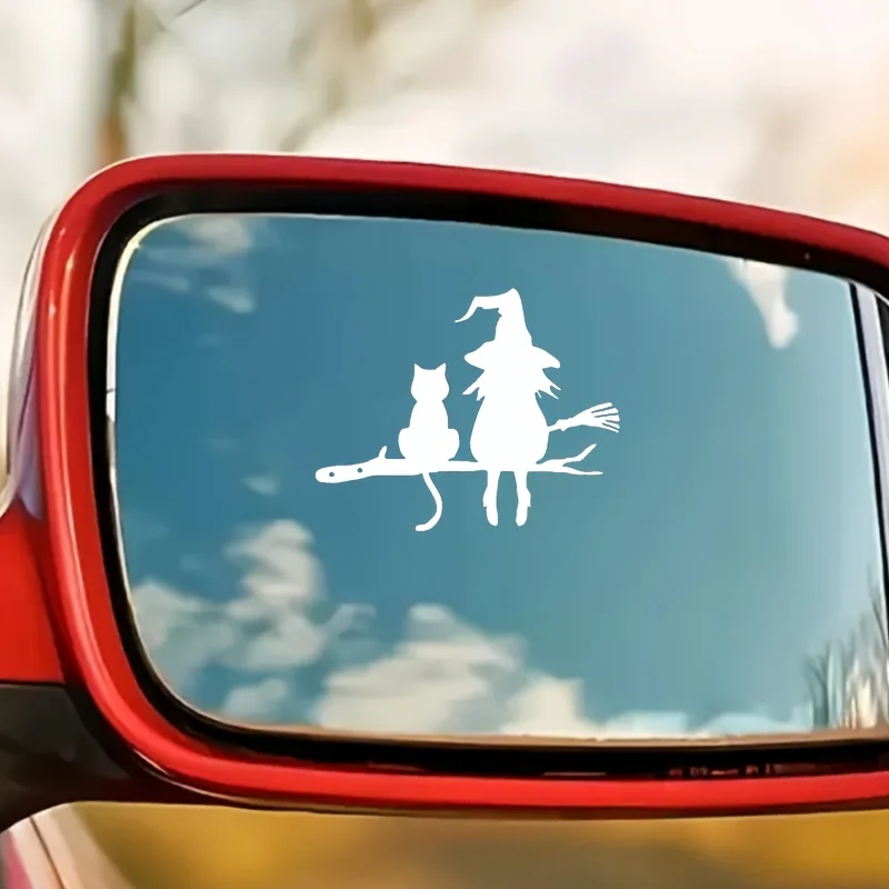

Halloween Witch & Cat Vinyl Stickers, Cute Waterproof Decals for Cups, Laptops, Notebooks, Fridges, Car Windows & Glass Surfaces