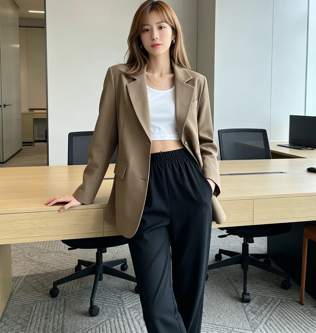 Chic Black Oversized Blazer for Women, Casual Office Lady Suit Jacket, Y2K Fashion Business Blazer, Spring Autumn Streetwear Out