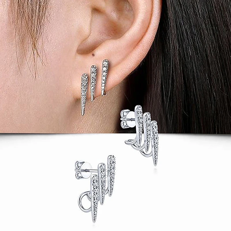 Huitan Fashion Contracted Design Lines Stud Earrings for Women Silver Color New Trendy Female Ear Piercing Accessories Jewelry