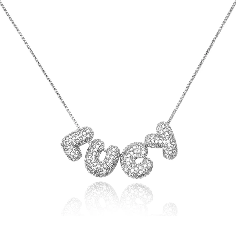 

Ожерелье с именем пузыря из кубического циркония на заказ, персонализированное ожерелье с буквами и именем, сверкающее имя, ожерелье с пузырьками, ювелирные изделия