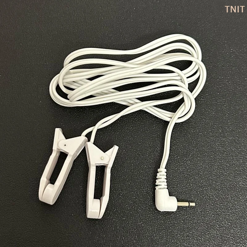 [J] 1Pcs Ear Clip Electrode Lead Wire 2.5mm Right Angle Plug Dual Ear Clamp Cable For TENS Pulse Therapy Massager Device