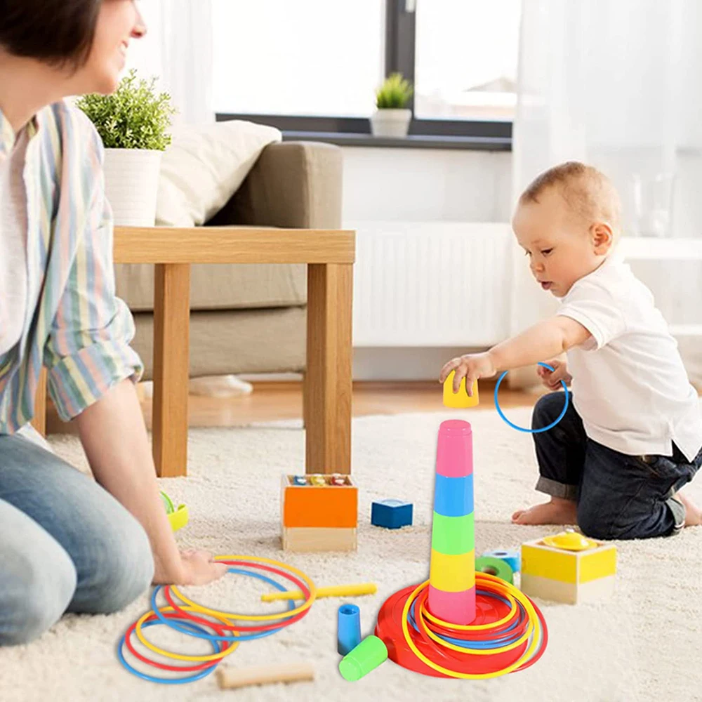 Juguetes rompecabezas para niños, aro para padres e hijos, juego de aro de arcoíris, juguetes apilados para lanzar, interacción entre padres e hijos en interiores y exteriores