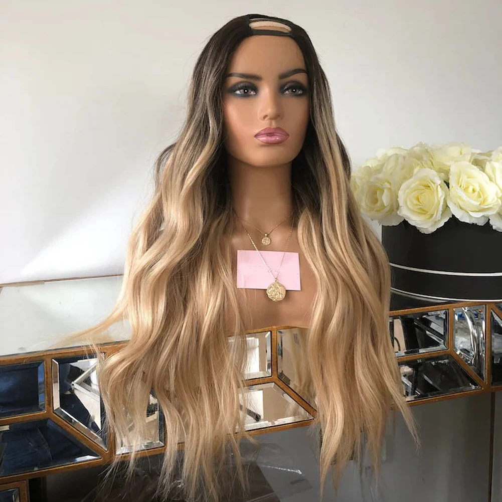 Balayage Blonde U Part Wig Ombre Brown Blonde 2x4 Opening Human Hair Wigs Remy Hair 1x3 V Part Loose Wave Lace Wigs 150% Daily